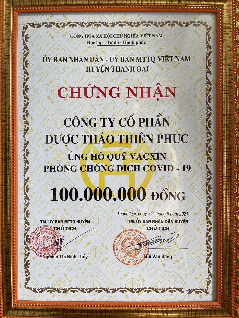 Thiên Phúc ủng hộ quỹ vaccine phòng chống dịch Covid-19